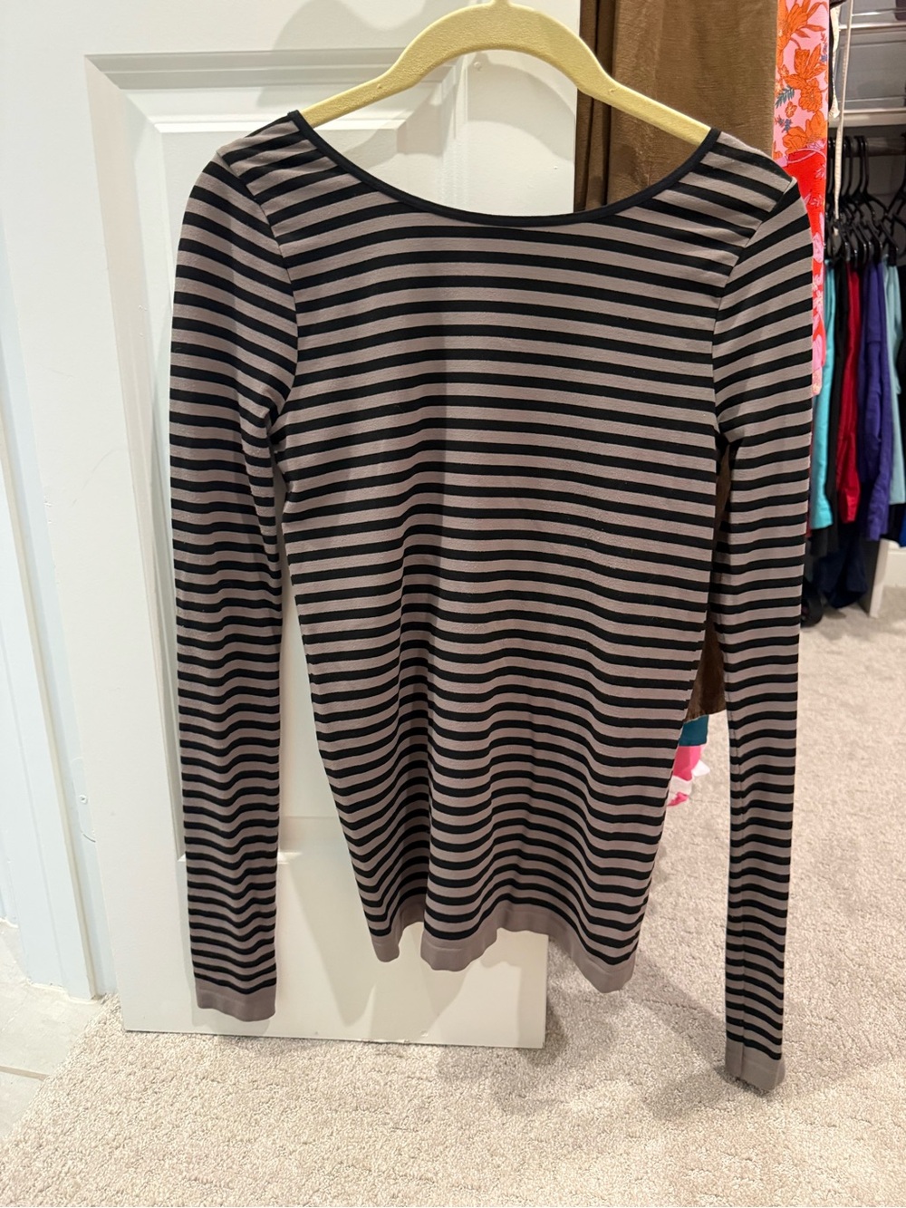 Free People Striped Boatneck open back Long Sleeve Top - Black and Taupe